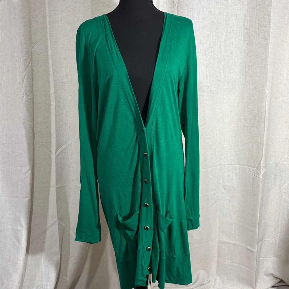 Mossimo Kelly Green Longline Lightweight Button Down Cardigan - Picture 2 of 7